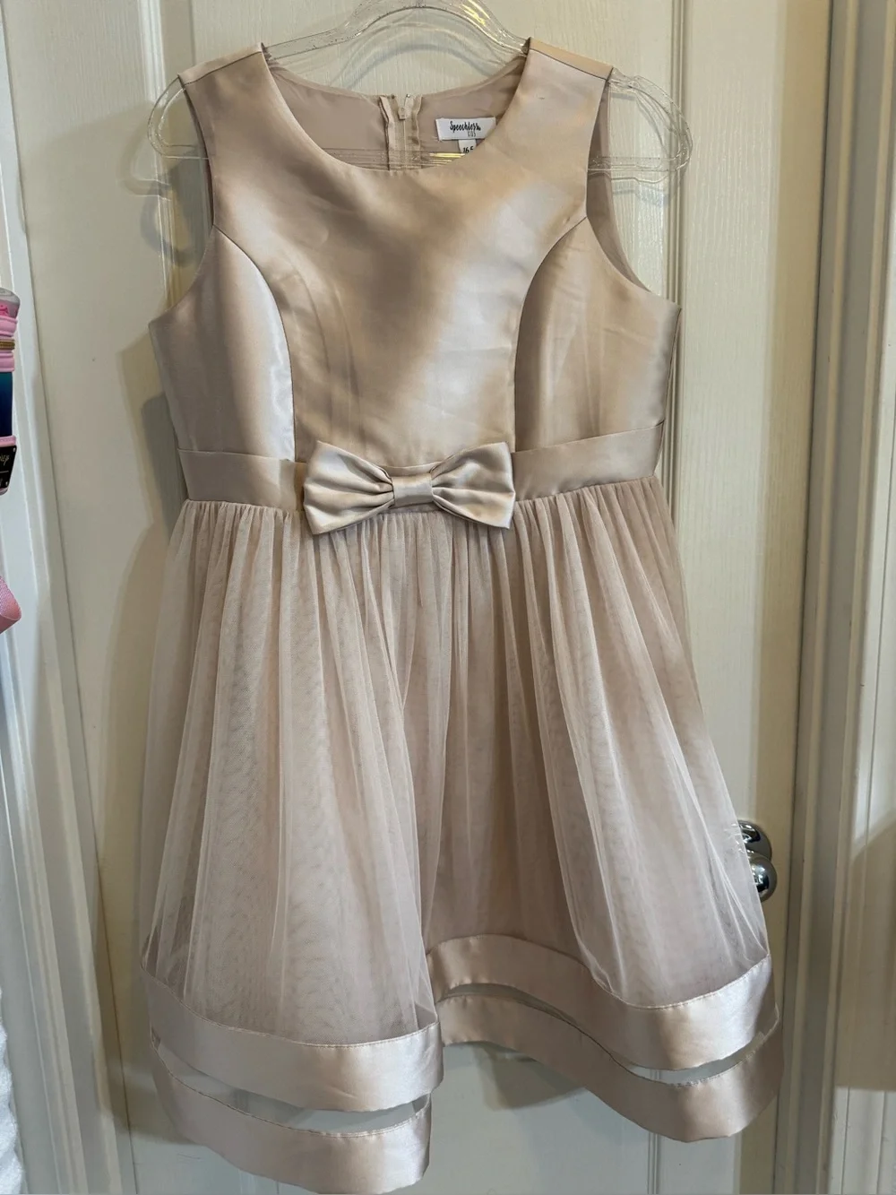 Speechless Girls' Satin & Tulle Dress in Champagne Blush